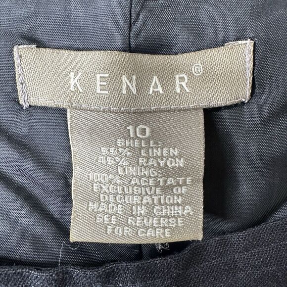 Vintage Kenar Maxi Dress Sz 10 Linen Blend Black Floral Embroidered Hem Fall - Picture 4 of 16